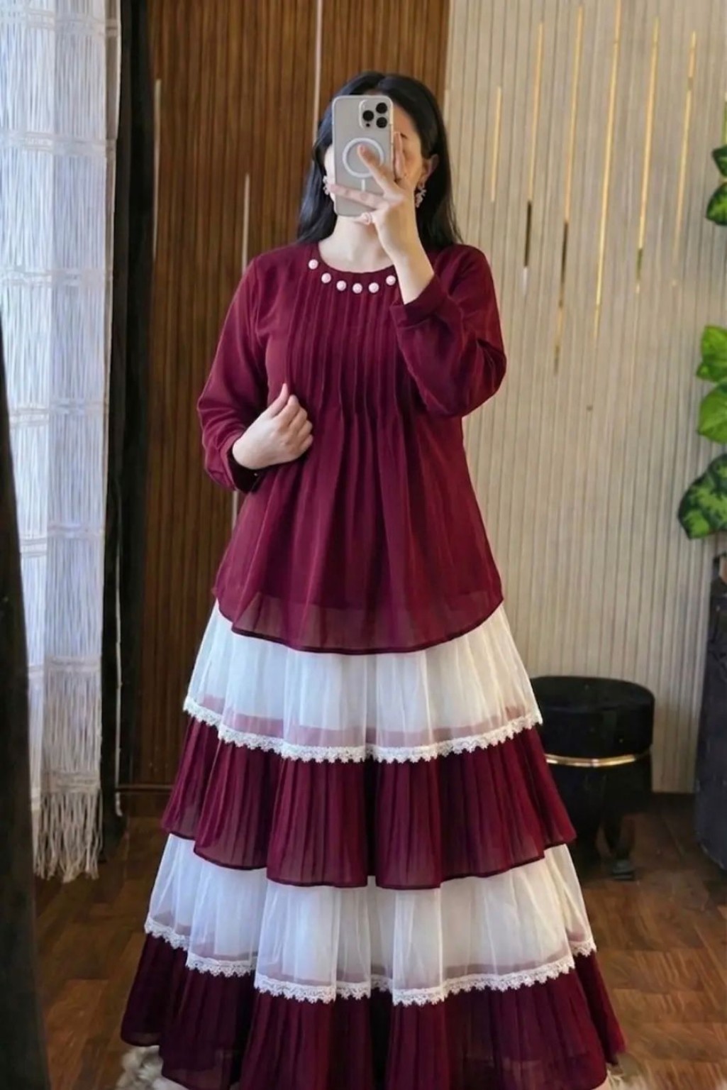 Maroon Georgette Lehenga