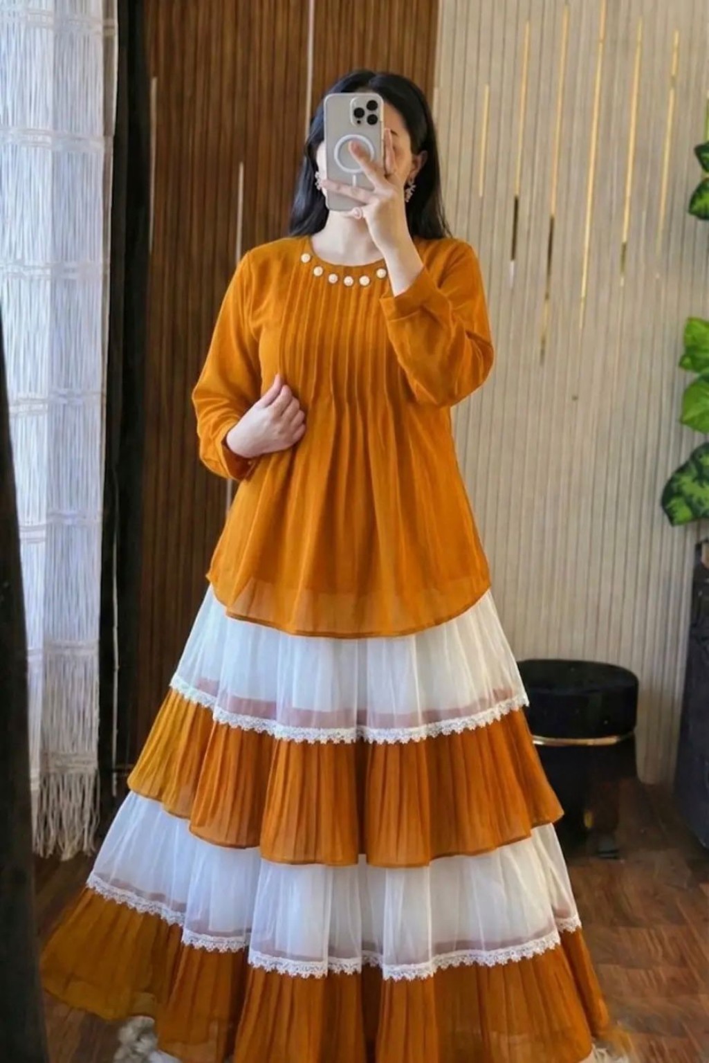 Mustard Georgette Lehenga
